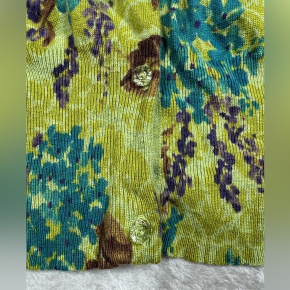 Liz Claiborne Wool Blend Green Brown Floral Button Front Cardigan Sweater XL - Picture 5 of 14